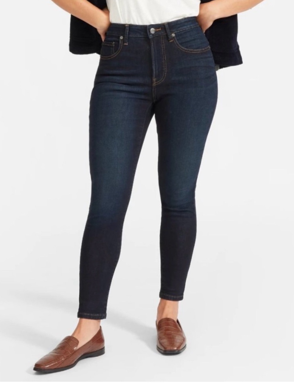 Everlane dark wash high rise skinny jeans Sz 25 cotton stretch blend